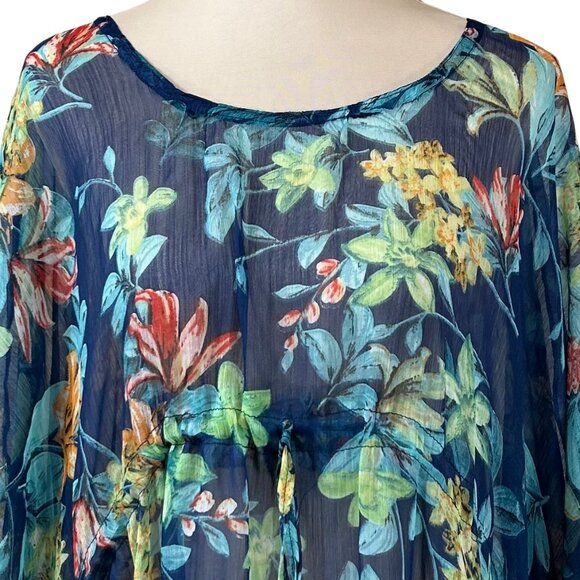 Sunflower Blue Floral Chiffon Sheer Kaftan Swim Cover-Up Size OS - Picture 8 of 10